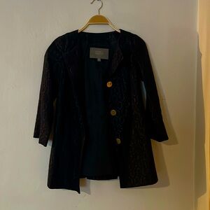 Merona Navy Print Metallic Dress Coat with Gold Buttons -circa 2010
